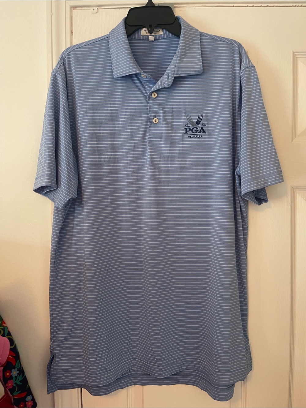 Peter Millar Light Blue Striped PGA Polo